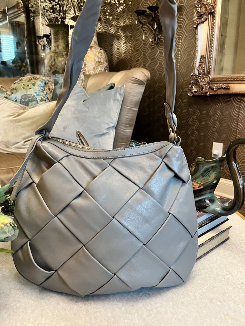 Like Dreams gray leather Woven hobo handbag